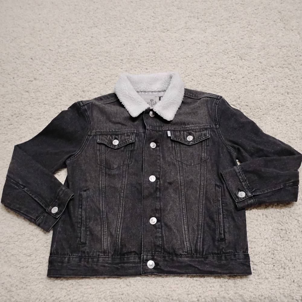 Levi's Denim Jacket Youth Medium 10-12 Sherpa Collar Trucker Silver Tab Western